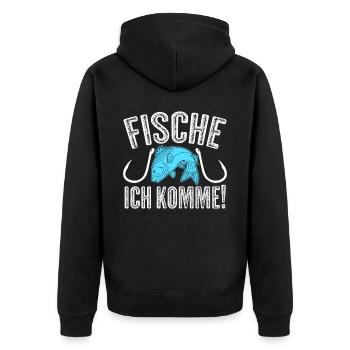 Angeln Fischen Fischer Angelhaken Angler - Unisex Premium Bio Zip Hoodie - Schwarz - Hinten - Nico (187cm)