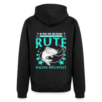 Angeln Witz Angelrute Fischer Angler - Unisex Premium Bio Zip Hoodie - Schwarz - Hinten - Nico (187cm)