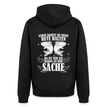 Angeln Angelrute Fischer Witz Angler - Unisex Premium Bio Zip Hoodie - Schwarz - Hinten - Nico (187cm)
