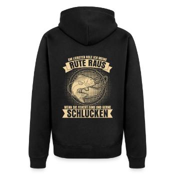 Angler Fischer feuchter Fisch Angeln - Unisex Premium Bio Zip Hoodie - Schwarz - Hinten - Nico (187cm)