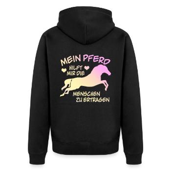 Reiten Pferde Spruch Pferd Reiter - Unisex Premium Bio Zip Hoodie - Schwarz - Hinten - Nico (187cm)