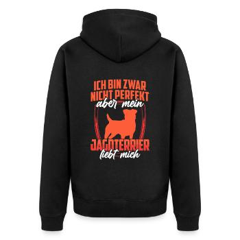Jagdterrier liebt mich Deutscher Jagdterrier - Unisex Premium Bio Zip Hoodie - Schwarz - Hinten - Nico (187cm)