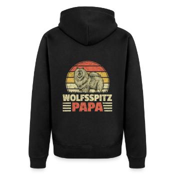 Wolfsspitz Papa deutscher Spitz Keeshond - Unisex Premium Bio Zip Hoodie - Schwarz - Hinten - Nico (187cm)