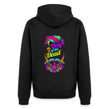 Hipster Bearded Man Beard Logo Day Of The Dead - Unisex Premium Bio Zip Hoodie - Schwarz - Hinten - Nico (187cm)