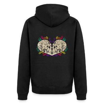 Two Sugar Skulls Forming Heart Day Of The Dead - Unisex Premium Bio Zip Hoodie - Schwarz - Hinten - Nico (187cm)