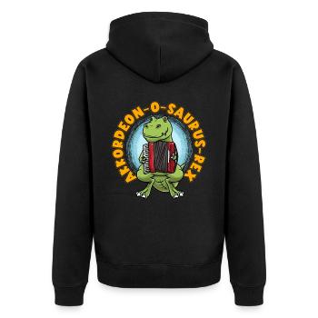 Akkordeon O Saurus Rex Akkordeonspieler - Unisex Premium Bio Zip Hoodie - Schwarz - Hinten - Nico (187cm)