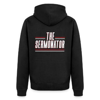 Sermonator Pastor Preacher Christian Believer - Unisex Premium Organic Zip Hoodie - black - Back - Nico (187cm)