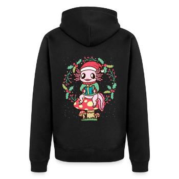 Axolotl On mushroom with Christmas hat Christmas - Unisex Premium Organic Zip Hoodie - black - Back - Nico (187cm)