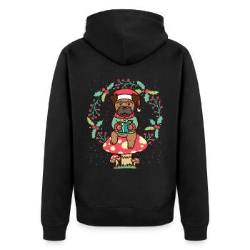 Chien Border Terrier sur une couronne de Noël aux champignons - Veste à capuche bio Premium Unisexe - noir - Dos - Nico (187cm)