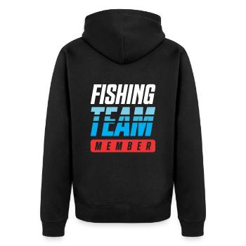 Fishing Team - Unisex Premium Organic Zip Hoodie - black - Back - Nico (187cm)