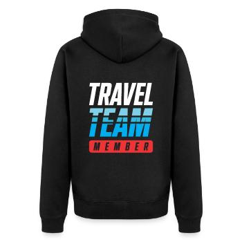 Travel Team - Unisex Premium Bio Zip Hoodie - Schwarz - Hinten - Nico (187cm)