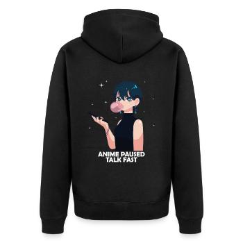 Anime Otaku Weeb Anime Paused Talk Fast - Unisex Premium Bio Zip Hoodie - Schwarz - Hinten - Nico (187cm)