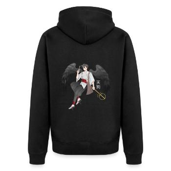 Japanischer Tengu Engel im Anime Design - Unisex Premium Bio Zip Hoodie - Schwarz - Hinten - Nico (187cm)