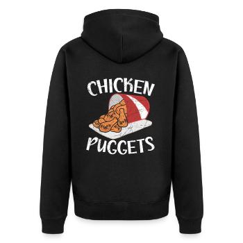 Puggets de poulet Pug Propriétaire de chien Amoureux des chiots Chiot Foodie - Veste à capuche bio Premium Unisexe - noir - Dos - Nico (187cm)