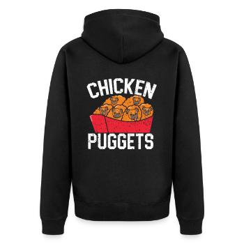 Puggets de poulet Pug Propriétaire de chien Amoureux des chiots Chiot Foodie - Veste à capuche bio Premium Unisexe - noir - Dos - Nico (187cm)