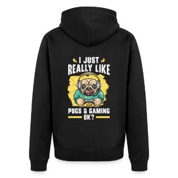 J’aime vraiment les carlins et les jeux vidéo ok - Veste à capuche bio Premium Unisexe - noir - Dos - Nico (187cm)