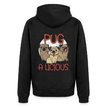 Pugalicious Mops-Besitzer-Hundeliebhaber-Welpen-Tatzen-Liebe - Unisex Premium Bio Zip Hoodie - Schwarz - Hinten - Nico (187cm)