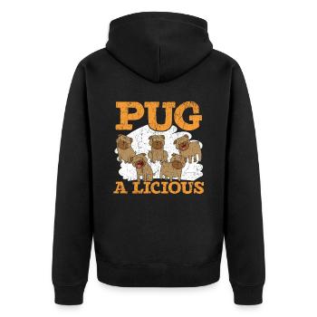 Pugalicious Mops-Besitzer-Hundeliebhaber-Welpen-Tatzen-Liebe - Unisex Premium Bio Zip Hoodie - Schwarz - Hinten - Nico (187cm)