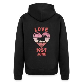 Love Horse Riding Birthday June 1957 - Unisex Premium Organic Zip Hoodie - black - Back - Nico (187cm)