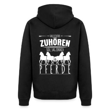 Reiten Reiter Pferde Pferd - Unisex Premium Bio Zip Hoodie - Schwarz - Hinten - Nico (187cm)