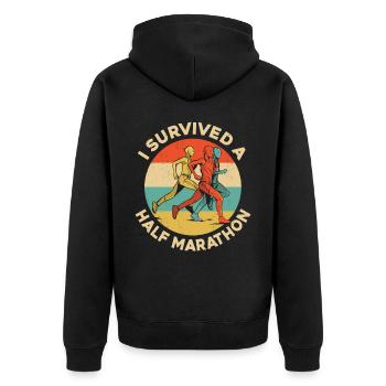 Running Runner Half Marathon - Unisex Premium Bio Zip Hoodie - Schwarz - Hinten - Nico (187cm)