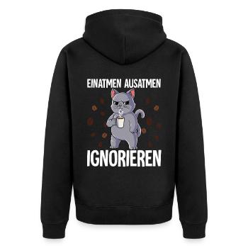 Einatmen Ausatmen Ignorieren Kaffee Katze - Unisex Premium Bio Zip Hoodie - Schwarz - Hinten - Nico (187cm)
