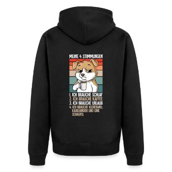 Meine 4 Stimmungen Kaffee Hund - Unisex Premium Bio Zip Hoodie - Schwarz - Hinten - Nico (187cm)