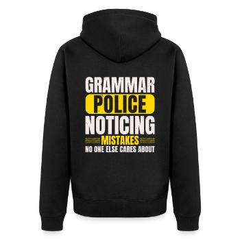 Grammar Police English Writing Teacher Apostrophe - Unisex Premium Organic Zip Hoodie - black - Back - Nico (187cm)