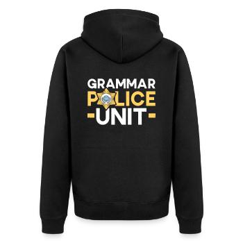 Grammar Police Unit English Writing Teacher - Unisex Premium Organic Zip Hoodie - black - Back - Nico (187cm)