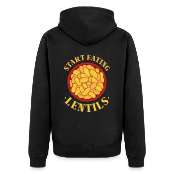 Fang an Linsen zu essen Linse Linsensuppe - Unisex Premium Bio Zip Hoodie - Schwarz - Hinten - Nico (187cm)