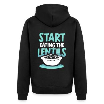 Start Eating Lentils Lentil Soup - Unisex Premium Organic Zip Hoodie - black - Back - Nico (187cm)