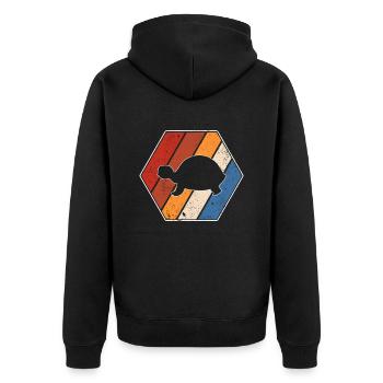 Turtle Retro - Unisex Premium Organic Zip Hoodie - black - Back - Nico (187cm)