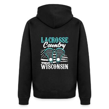 Game with crossed sticks LAX sports team - Unisex Premium Organic Zip Hoodie - black - Back - Nico (187cm)