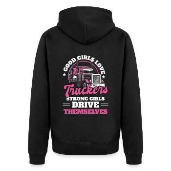 Driver Vehicle Good girls love truckers - Unisex Premium Organic Zip Hoodie - black - Back - Nico (187cm)