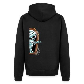Mumie im Grab Halloween - Unisex Premium Bio Zip Hoodie - Schwarz - Hinten - Nico (187cm)