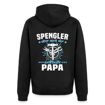 Spengler Papa Bauspengler Vater - Unisex Premium Bio Zip Hoodie - Schwarz - Hinten - Nico (187cm)
