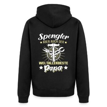 Spengler Papa Bauspengler Vater - Unisex Premium Bio Zip Hoodie - Schwarz - Hinten - Nico (187cm)
