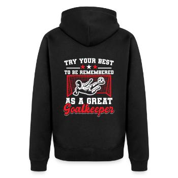Ballspiel Torspieler Torwart Trainer - Unisex Premium Bio Zip Hoodie - Schwarz - Hinten - Nico (187cm)