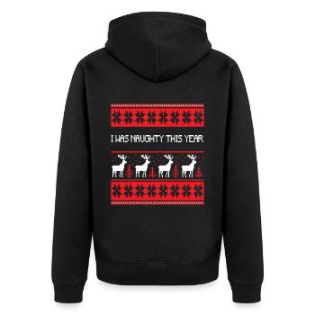 Naughty This Year Ugly Christmas - Unisex Premium Bio Zip Hoodie - Schwarz - Hinten - Nico (187cm)