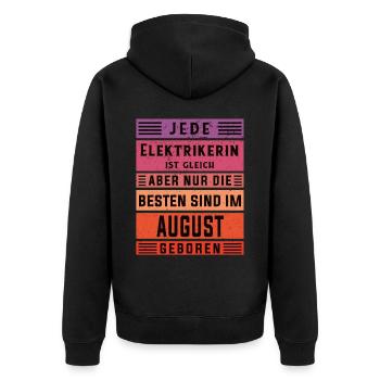 Elektriker Geburtstag August geboren Elektrikerin - Unisex Premium Bio Zip Hoodie - Schwarz - Hinten - Nico (187cm)