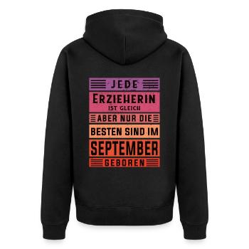 Kindergärtner Geburtstag September geboren - Unisex Premium Bio Zip Hoodie - Schwarz - Hinten - Nico (187cm)
