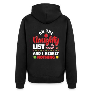 On the naughty list and I have no regrets - Unisex Premium Organic Zip Hoodie - black - Back - Nico (187cm)