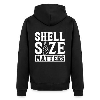 Shell Size Matters - Muschel - Unisex Premium Bio Zip Hoodie - Schwarz - Hinten - Nico (187cm)
