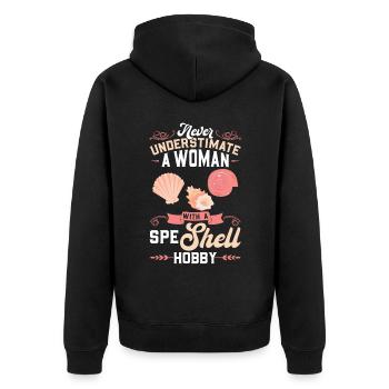 Frau Mit Einem Speshell-hobby - Muschel - Unisex Premium Bio Zip Hoodie - Schwarz - Hinten - Nico (187cm)