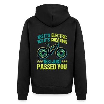 E Bike Funny je viens de te dépasser - Veste à capuche bio Premium Unisexe - noir - Dos - Nico (187cm)