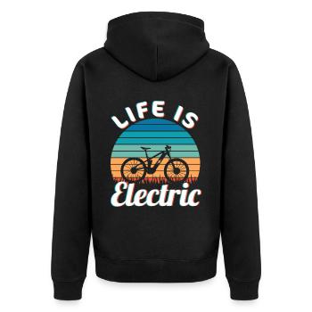 Life is Electric Vintage Ebike Sunset - Veste à capuche bio Premium Unisexe - noir - Dos - Nico (187cm)