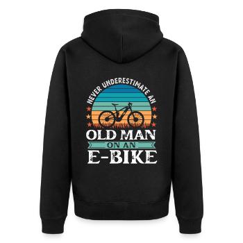 Never underestimate an Old Man on an EBike - Unisex Premium Organic Zip Hoodie - black - Back - Nico (187cm)