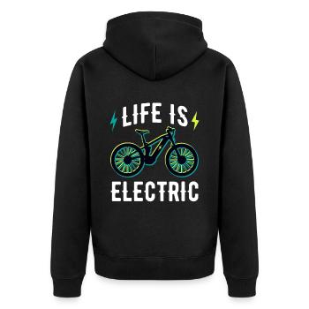 Funny Life is Electric Bicycle E Bike - Unisex Premium Organic Zip Hoodie - black - Back - Nico (187cm)