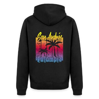 San Andrés Colombia - Unisex Premium Bio Zip Hoodie - Schwarz - Hinten - Nico (187cm)