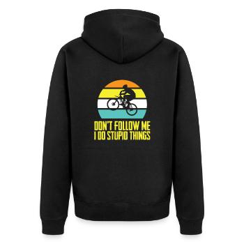 Mountainbike MTB Dowbhill Fahrrad Rad Radfahrer - Unisex Premium Bio Zip Hoodie - Schwarz - Hinten - Nico (187cm)